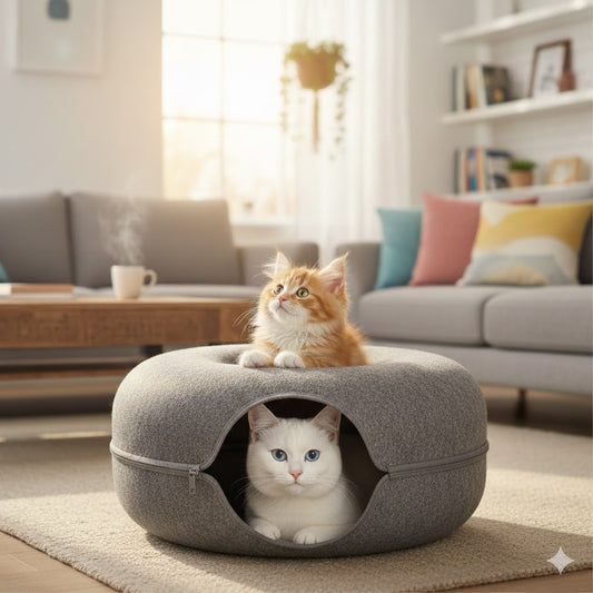 THE 2-IN-1 FELT DONUT TUNNEL & BED FOR CATS