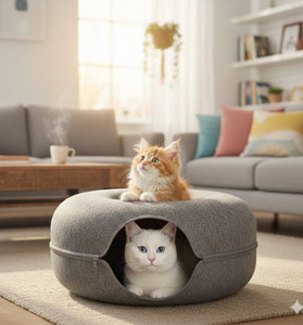 THE 2-IN-1 FELT DONUT TUNNEL & BED FOR CATS
