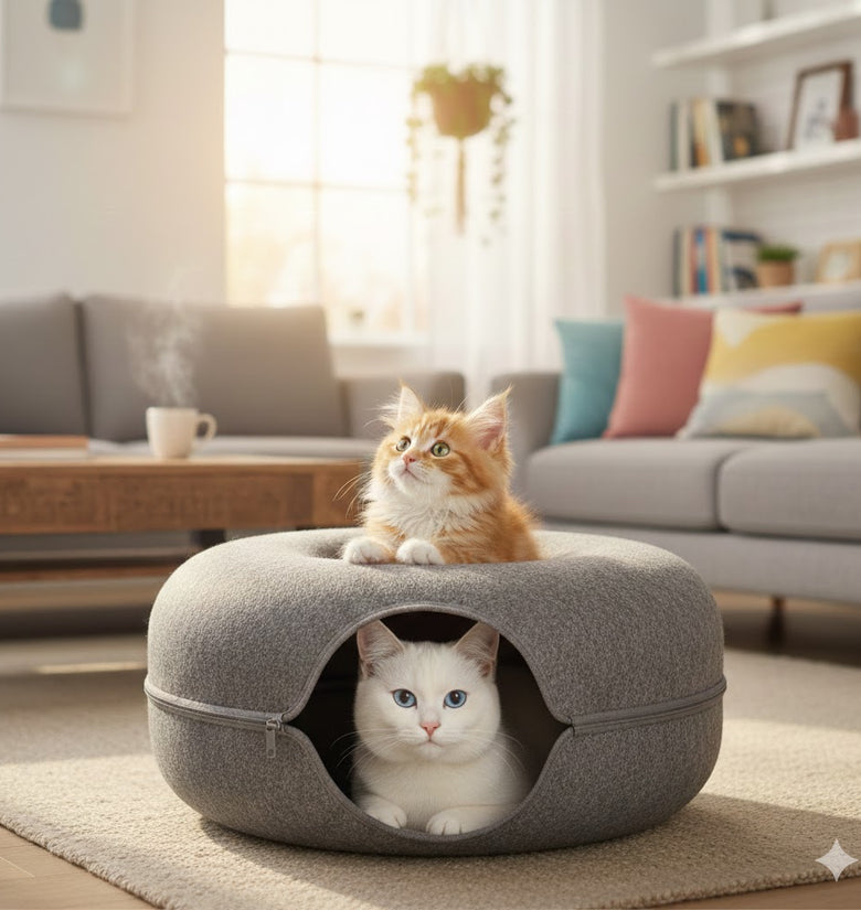 THE 2-IN-1 FELT DONUT TUNNEL & BED FOR CATS